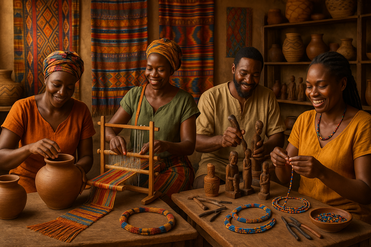 des artisans africains qui travailles et qui inspire le développement d'eux, en sous-entendu grace aux client